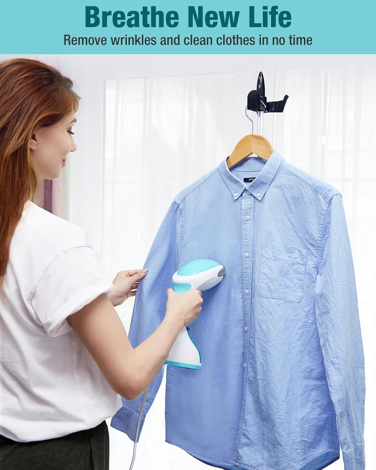 Clothes Steamer, Portable Handheld Steamer, Garment Fabric Wrinkles Remover, 30-Second Fast Heat-Up, Auto-Off, Large Detachable Water Tank