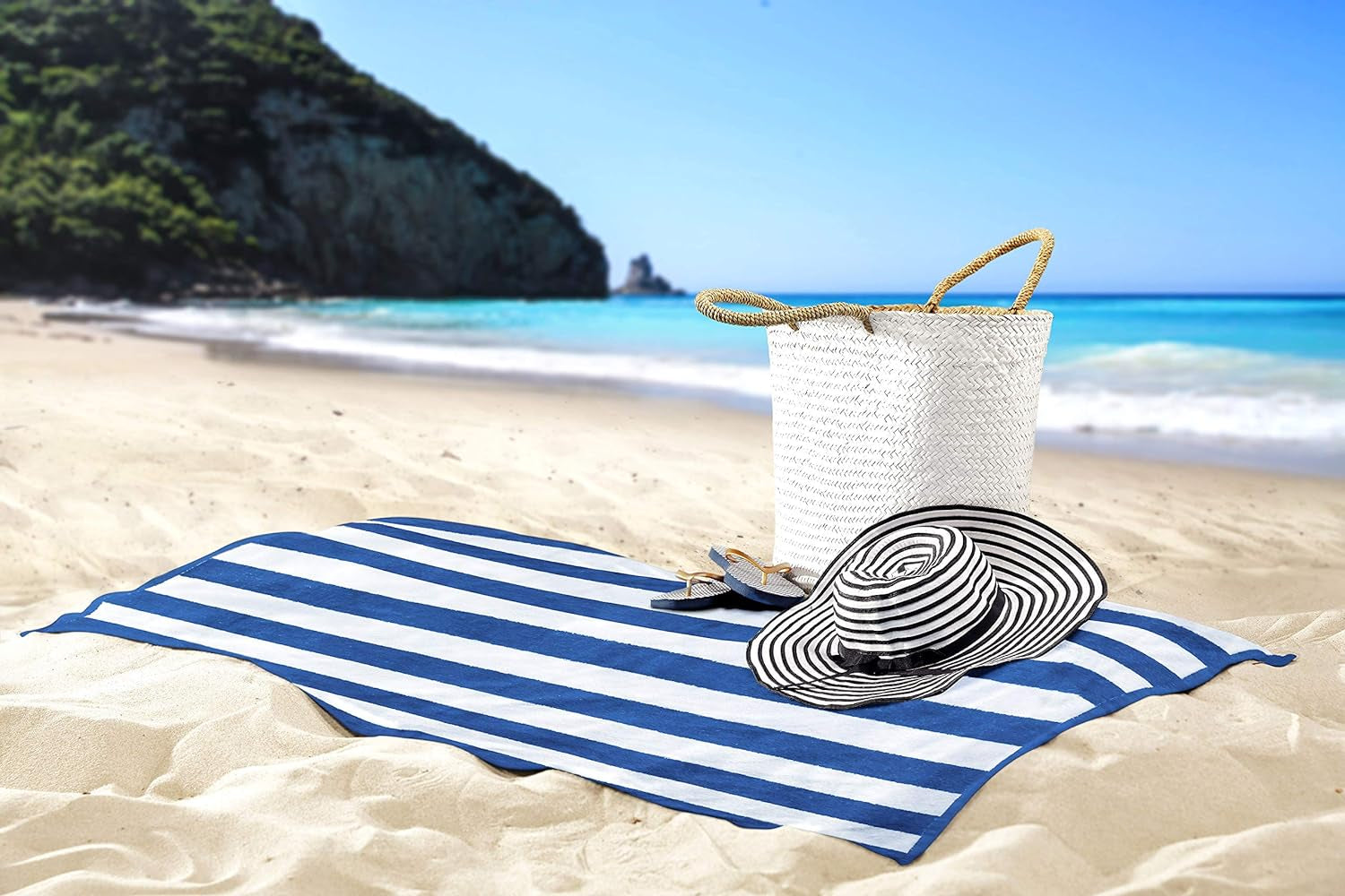 Cabana Stripe Beach Towels (76 X 152 Cm) - 100% Ring Spun Cotton Large Pool Towels, Soft and Quick Dry Swim Towels (Pack of 4) (Blue, Green, Orange & Yellow)
