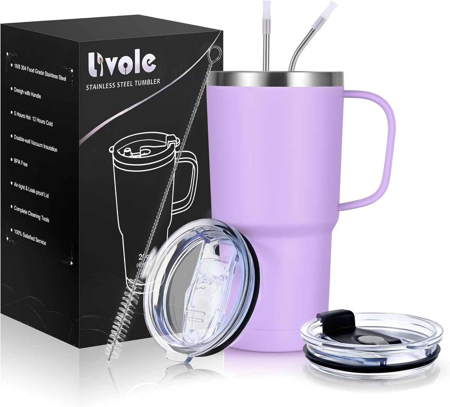 30Oz 900Ml Travel Tumbler with Handle, Insulated Vacuum Travel Coffee Mug, Stainless Steel Water Bottle Flask, Double Walled Leakproof Thermal Mug for Camping, Sports, Office, Home, Light Pink