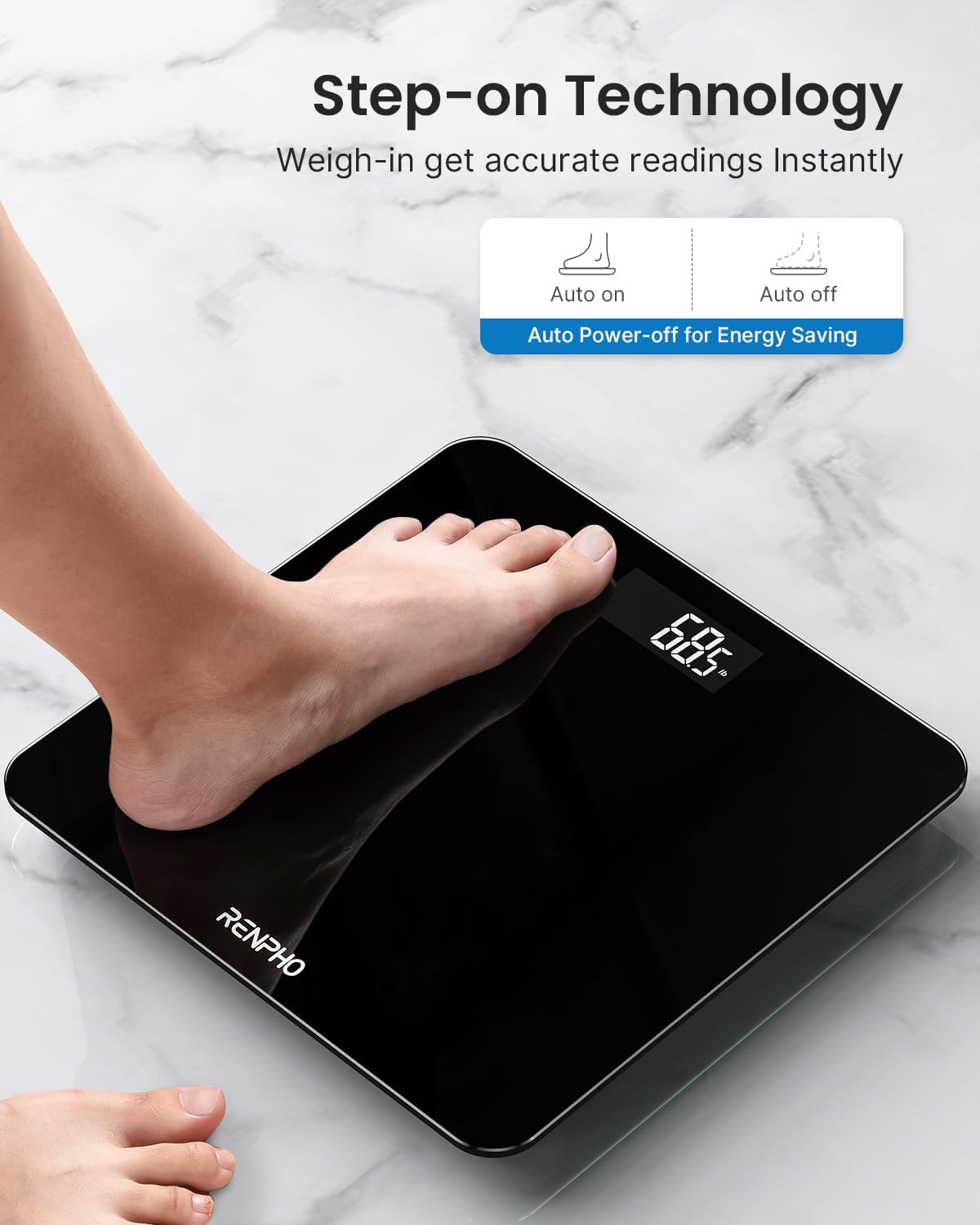 Digital Bathroom Scales for Body Weight, Weighing Scale Electronic Bath Scales with High Precision Sensors Accurate Weight Machine for People, LED Display, Step-On, Black, Core 1S