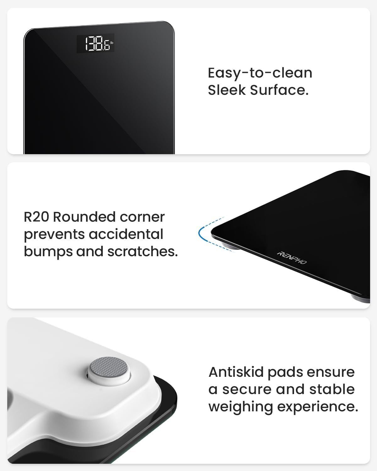 Digital Bathroom Scales for Body Weight, Weighing Scale Electronic Bath Scales with High Precision Sensors Accurate Weight Machine for People, LED Display, Step-On, Black, Core 1S