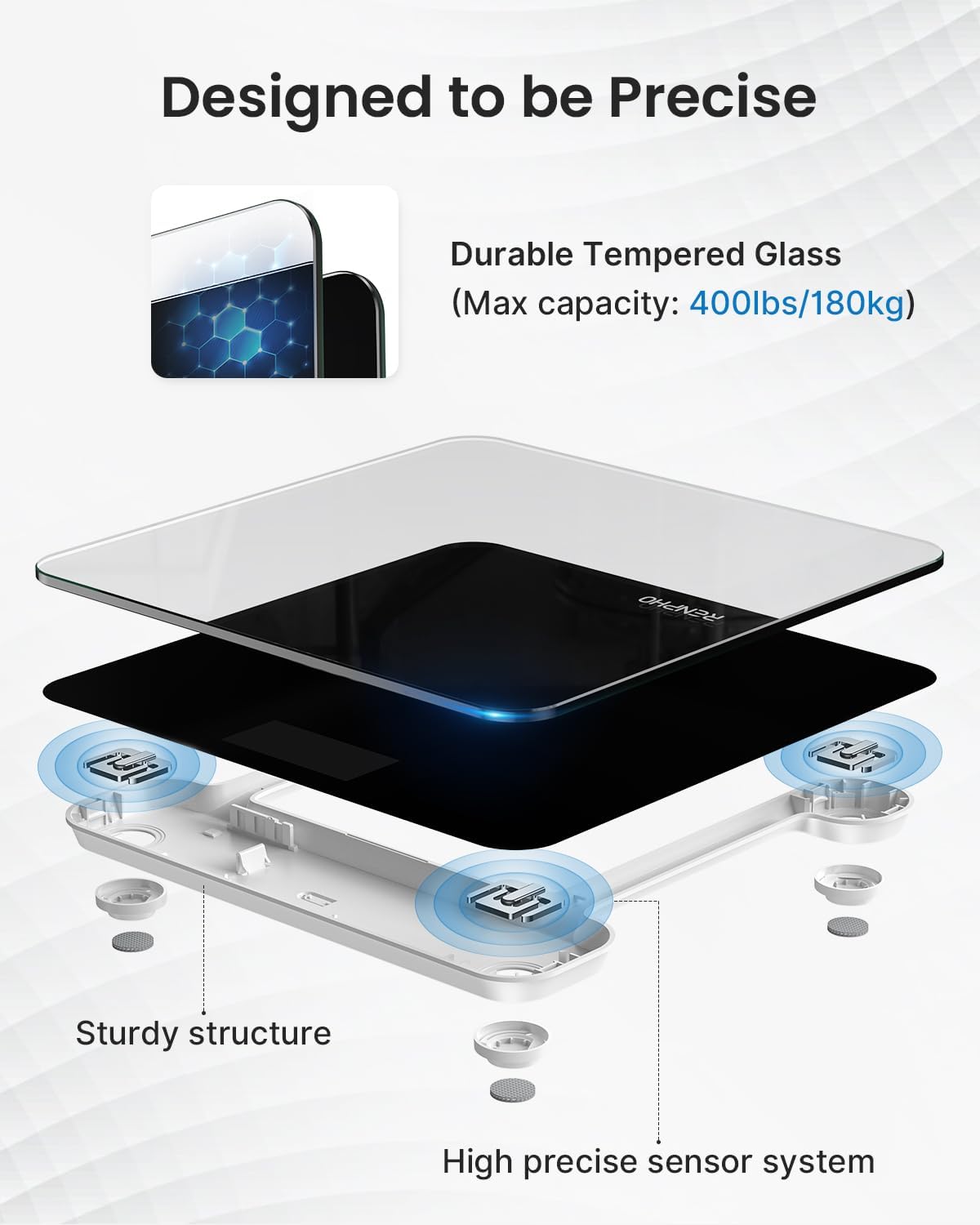 Digital Bathroom Scales for Body Weight, Weighing Scale Electronic Bath Scales with High Precision Sensors Accurate Weight Machine for People, LED Display, Step-On, Black, Core 1S