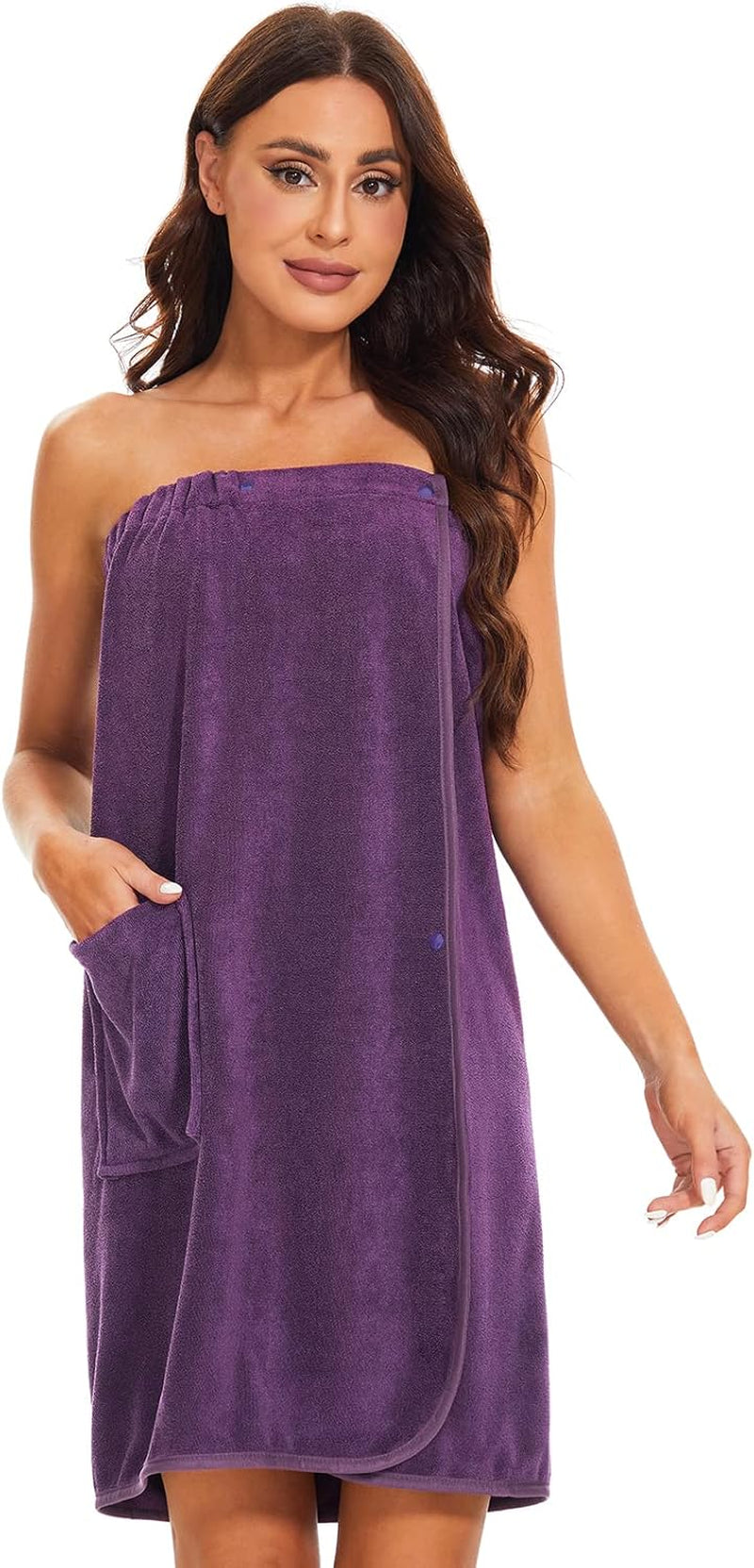 Women Wrap Towel Robe Wrap Spa Bathrobe Adjustable Buttons