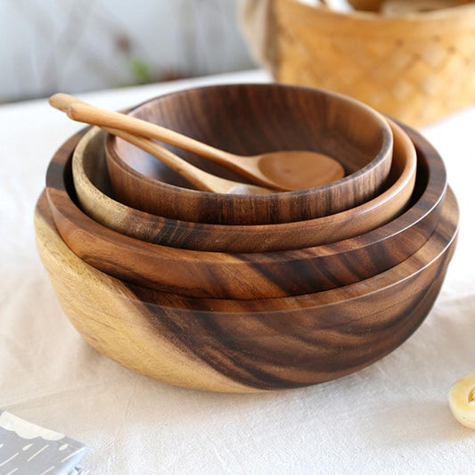 Natural Wooden Salad & Fruit Bowl, Durable Kitchen Serving Dish for Home & Restaurant