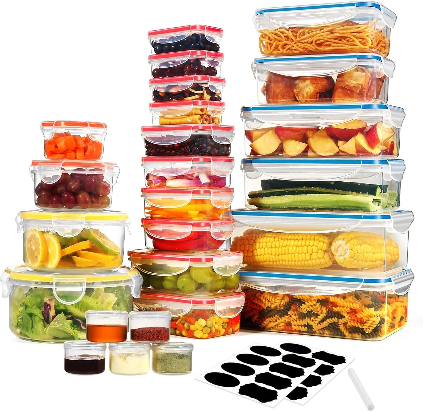 38PCS Food Storage Containers with Lids Airtight, Plastic Food Containers for Kitchen Storage Organization, 100% Leakproof, Bpa-Free Meal Prep Containers with Labels & Marker