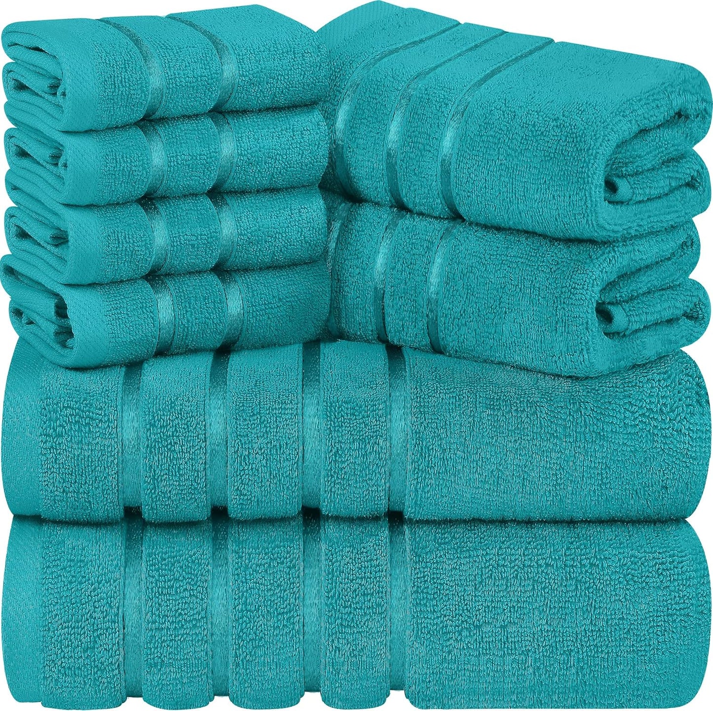 8-Piece Luxury Towel Set, 2 Bath Towels, 2 Hand Towels, and 4 Wash Cloths,97% Ring Spun Cotton Highly Absorbent Viscose Stripe Towels Ideal for Everyday Use (Cool Grey)