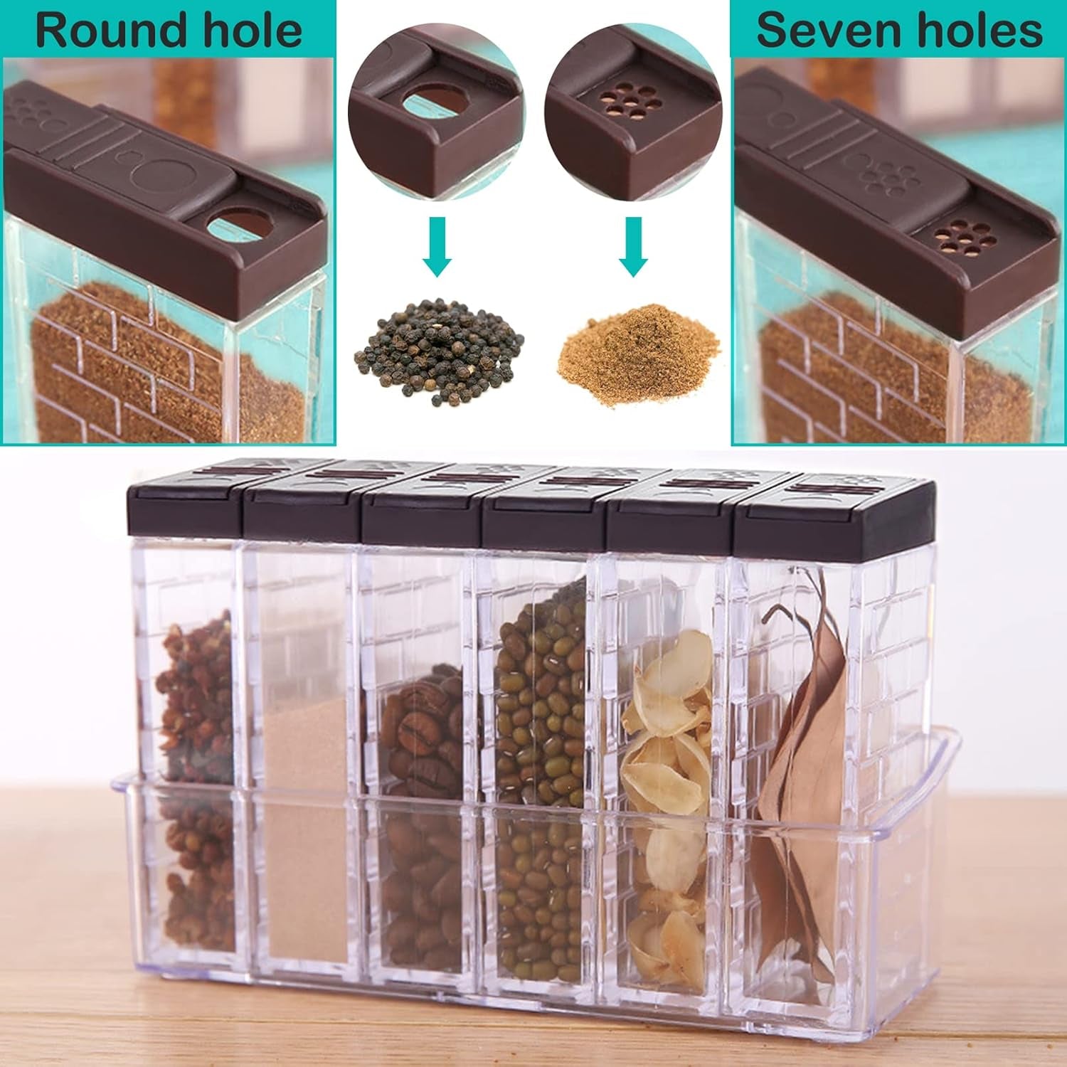 Set of 6 Spice Jars, Transparent Spice Storage Containers, Spice Shaker Box, Camping Spice Shaker Jars, Condiment Storage Container for Sugar Salt Pepper and Other Spices