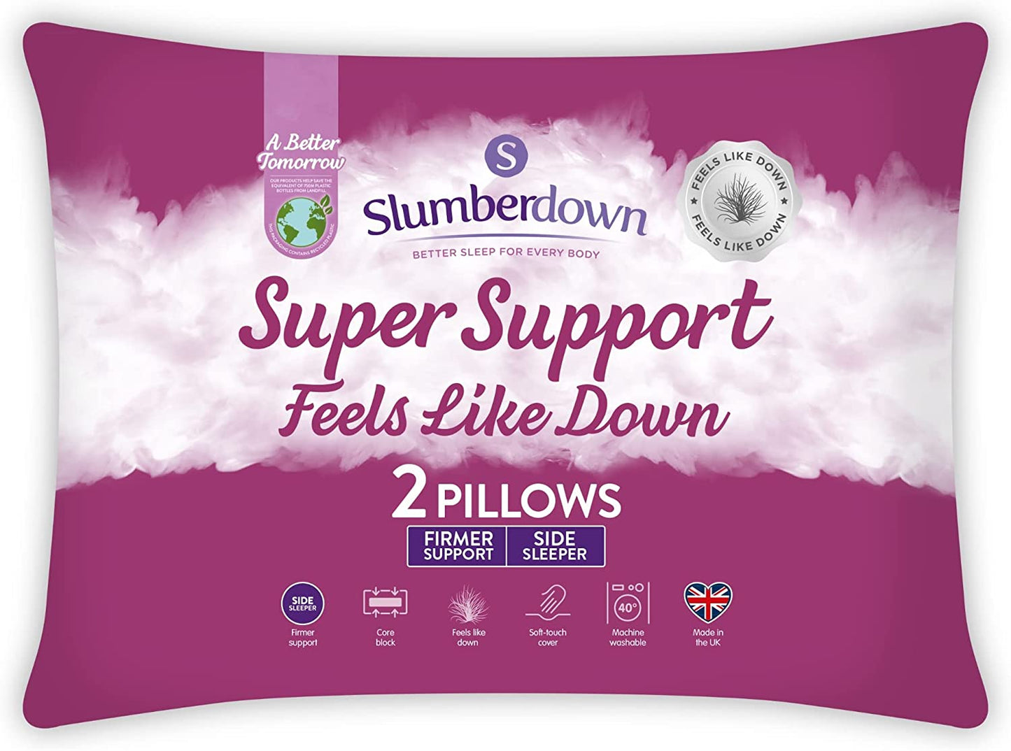 Pillows 4 Pack - Super Support Firm Side Sleeper Bed Pillows for Neck and Shoulder Pain Relief - Comfy & Supportive Pillow, Hypoallergenic, Made in the UK, Standard Size (48Cm X 74Cm)