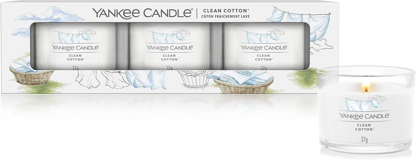 Scented Candles Gift Set, Clean Cotton Filled Votive Candles, Soy Blend Wax Mix, 3 Count