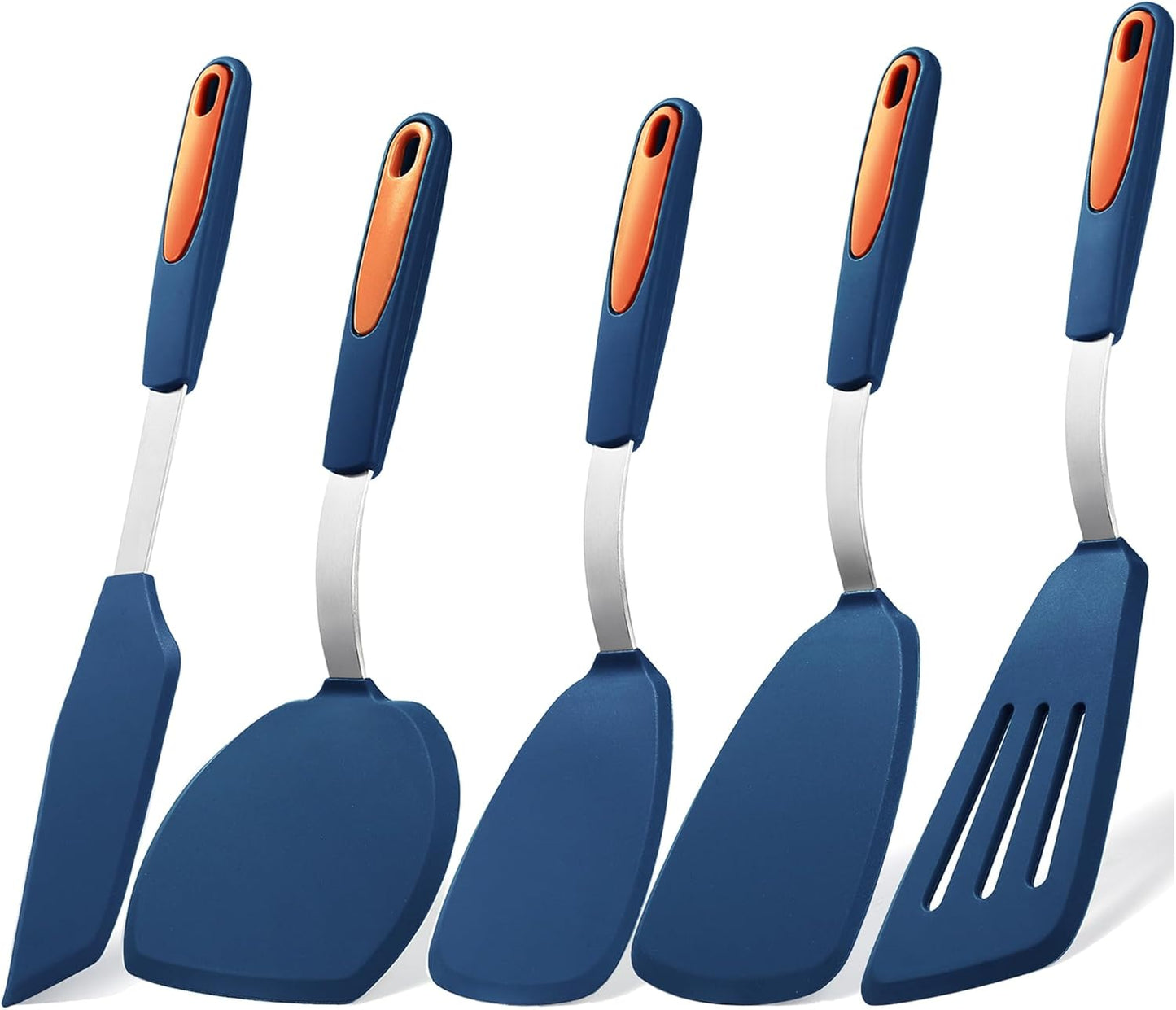 5 Pieces Silicone Spatula Set, BPA Free Silicone Turner Spatulas, Heat Resistance Cooking Utensils, Flip Turner for Fish, Egg, Pancake, Navy Blue