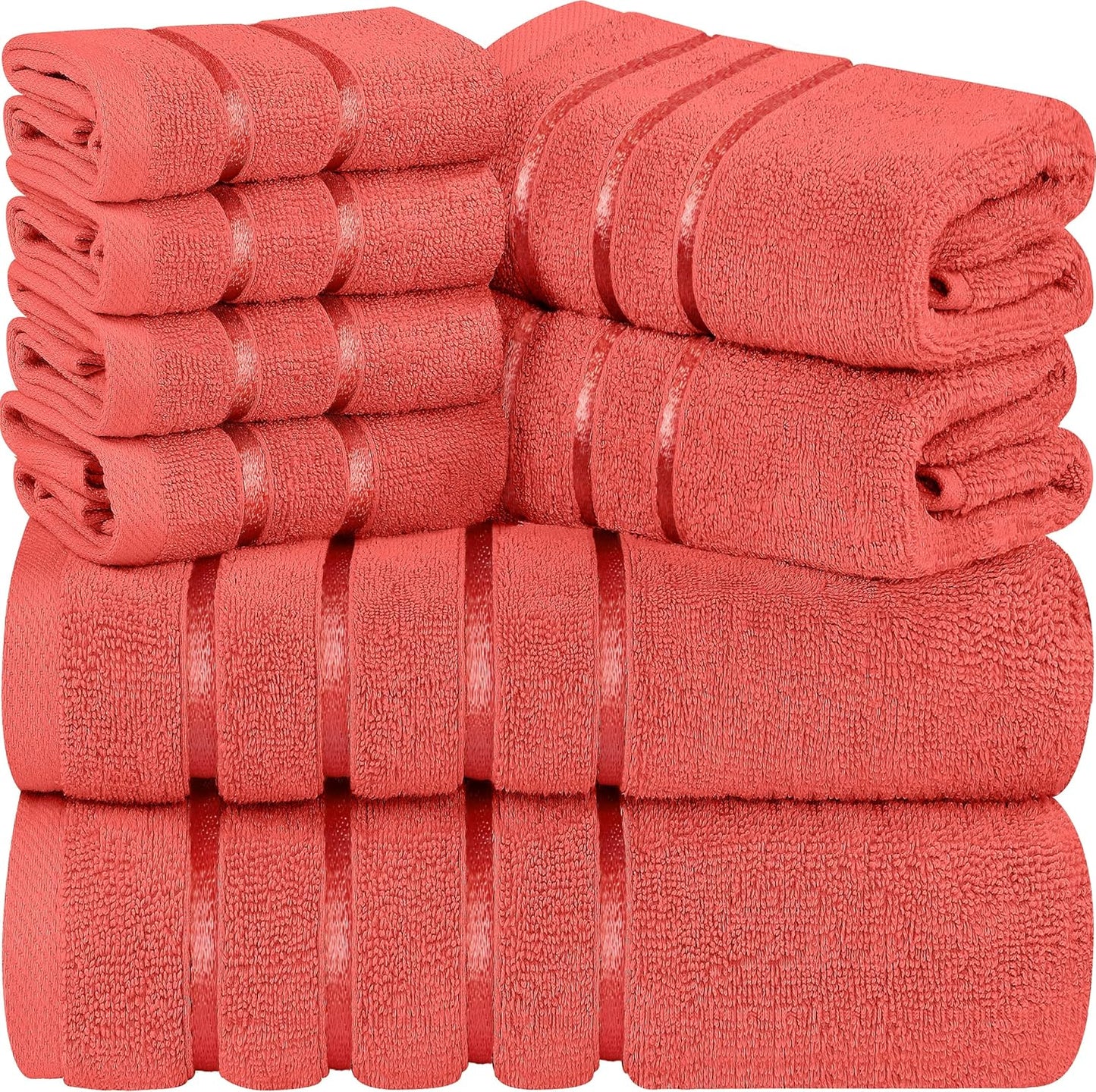 8-Piece Luxury Towel Set, 2 Bath Towels, 2 Hand Towels, and 4 Wash Cloths,97% Ring Spun Cotton Highly Absorbent Viscose Stripe Towels Ideal for Everyday Use (Cool Grey)