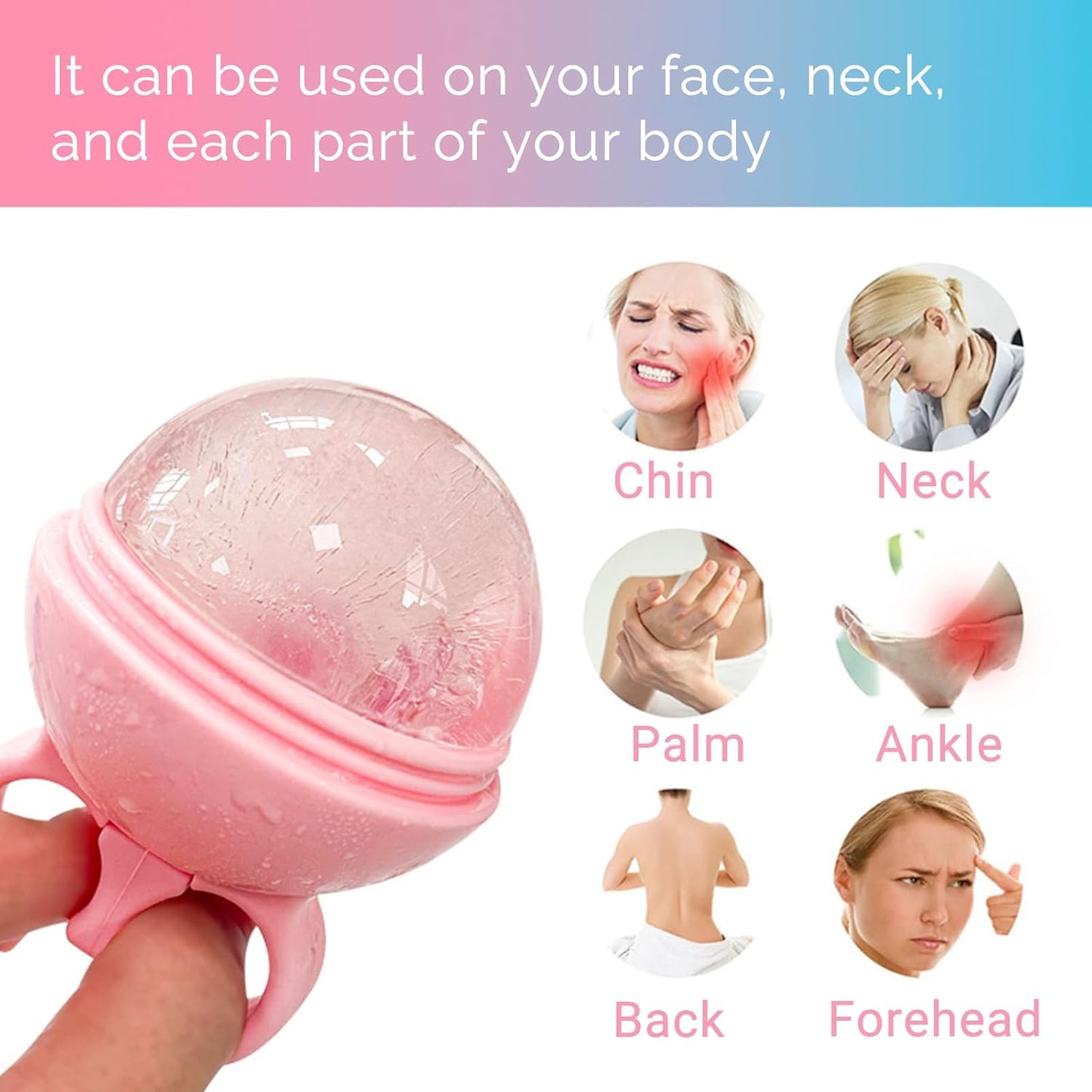 Ice Roller for Face, 2Pcs Reusable Silicone Mold Face Massage Eye Facial Beauty Skin Care Tools Apply Ice for Shrink Pores anti Wrinkle Reduce Puffiness Improve Skin Elasticity, Pink & Blue