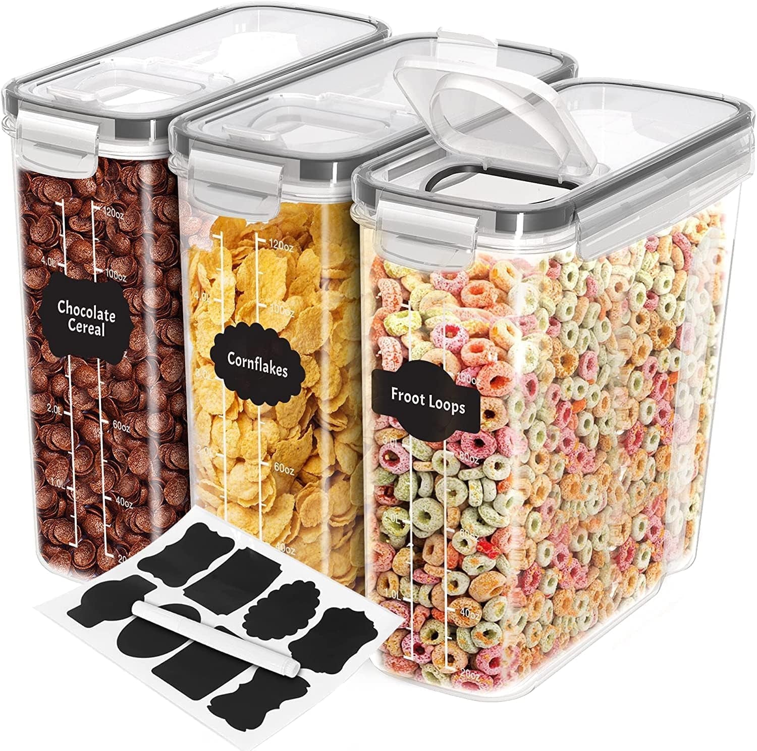 Cereal Storage Container (Set of 3) – BPA Free Plastic – Airtight Kitchen Storage Containers -Dry Food Storage – Cereal Dispenser for Kitchen & Pantry