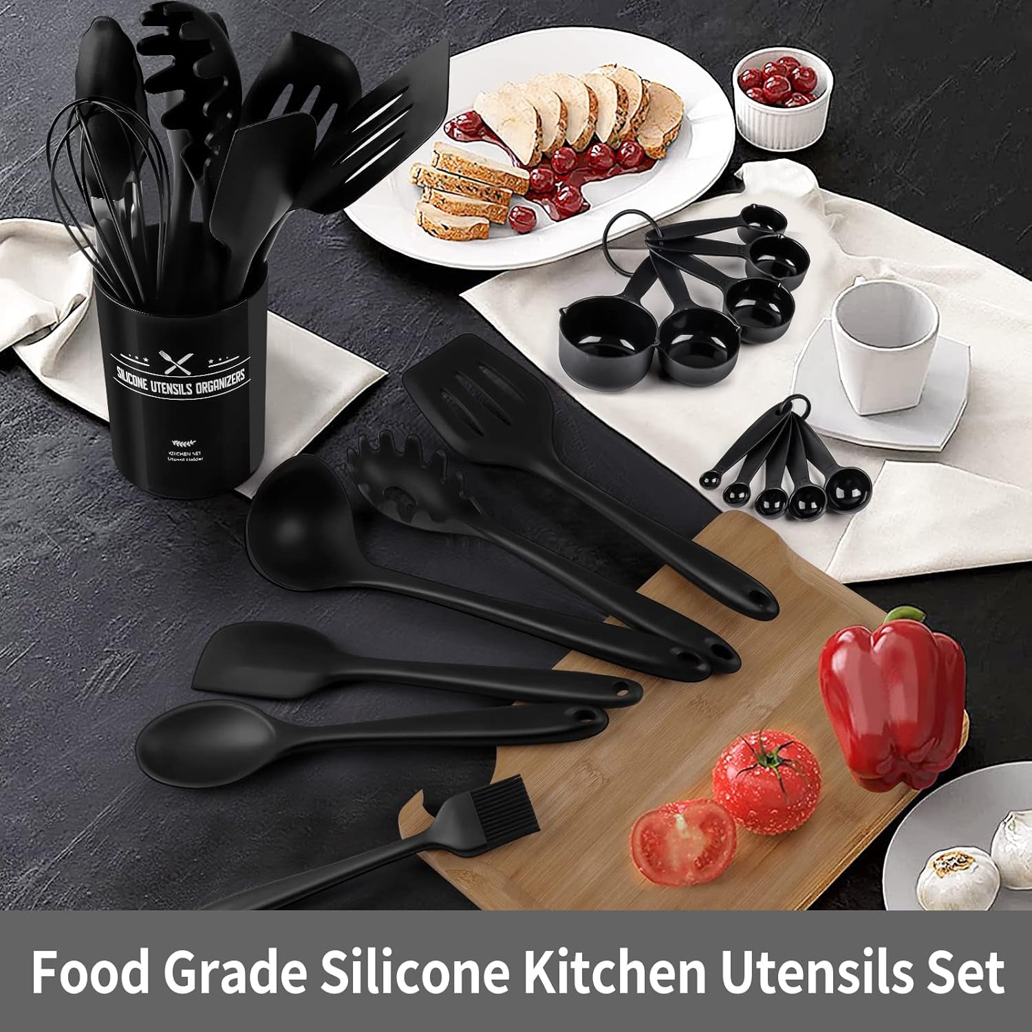 Kitchen Utensils Set, Silicone Kitchen Utensils, 22 Pcs Non-Stick Silicone Cooking Kitchen Utensils Spatula Set with Holder, Cooking Spatula Turner Heat Resistant Tools,Dishwasher Safe