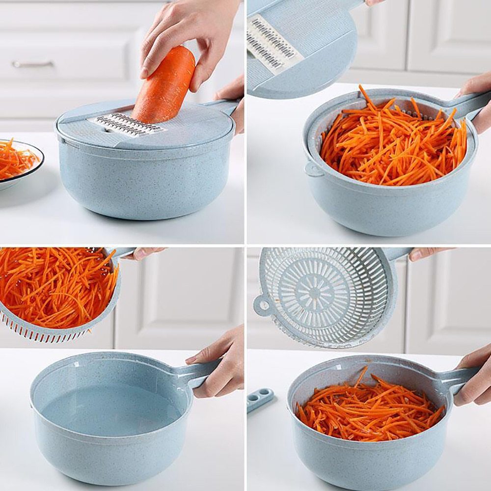 8-in-1 Mandoline Slicer & Grater – Veg Cutter, Peeler, & Strainer