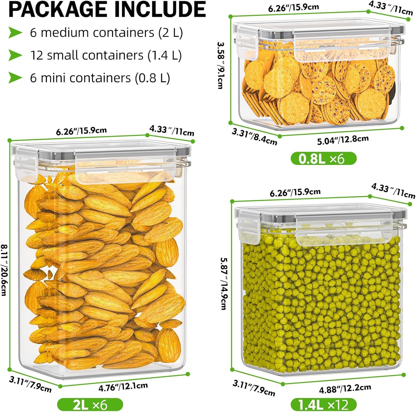 24 Pack Food Storage Containers - BPA Free, Airtight Kitchen Storage for Cereal, Flour, Sugar & Baking Supplies with 24 Labels & 1 Marker