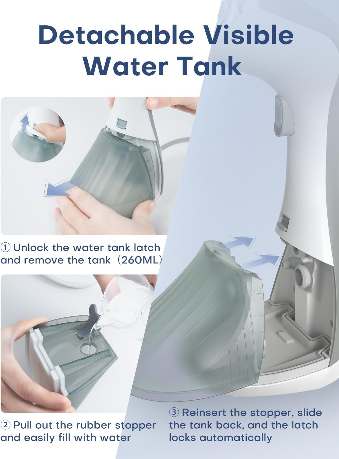 Clothes Steamer, 1300W Steamer with 260ML Large Tank, Ironing& Steaming, 2 Steam Settings, Fabric Wrinkle Remover, Compact Travel Size, Portable Handheld Design for Home, Office