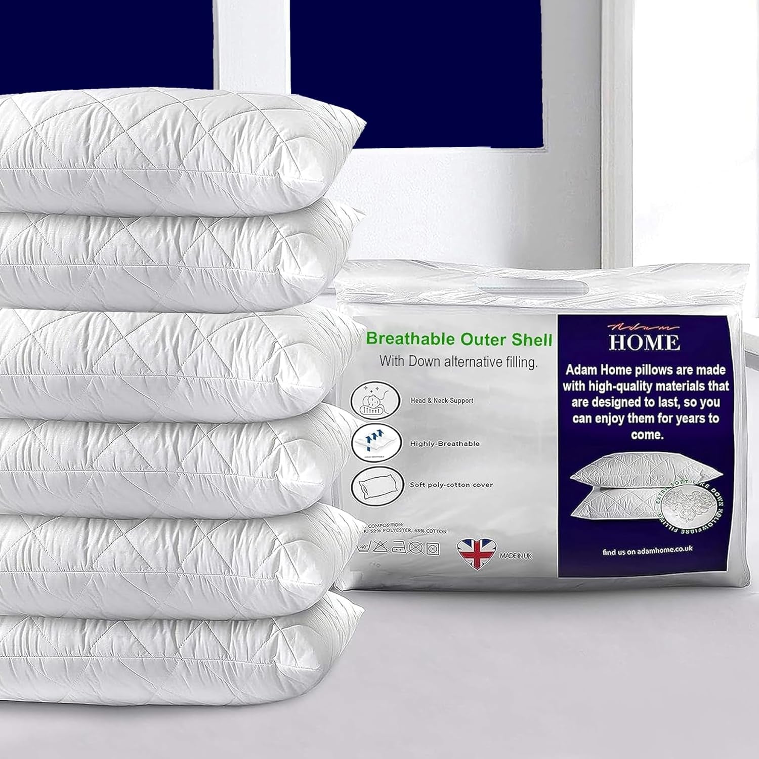 Pillows 2 Pack Hotel Quality with Quilted Cover (2 Pillows) Filled Pillows for Stomach, Back and Side Sleeper, down Alternative Bed Pillow-Soft Hollow-Fiber Hotel Pillows