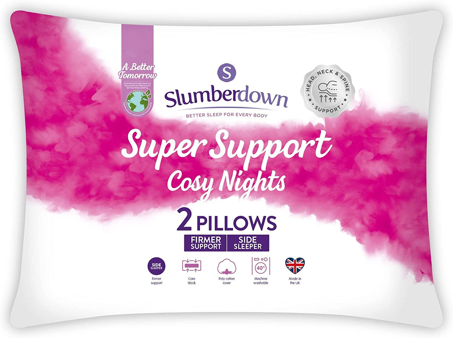 Pillows 4 Pack - Super Support Firm Side Sleeper Bed Pillows for Neck and Shoulder Pain Relief - Comfy & Supportive Pillow, Hypoallergenic, Made in the UK, Standard Size (48Cm X 74Cm)