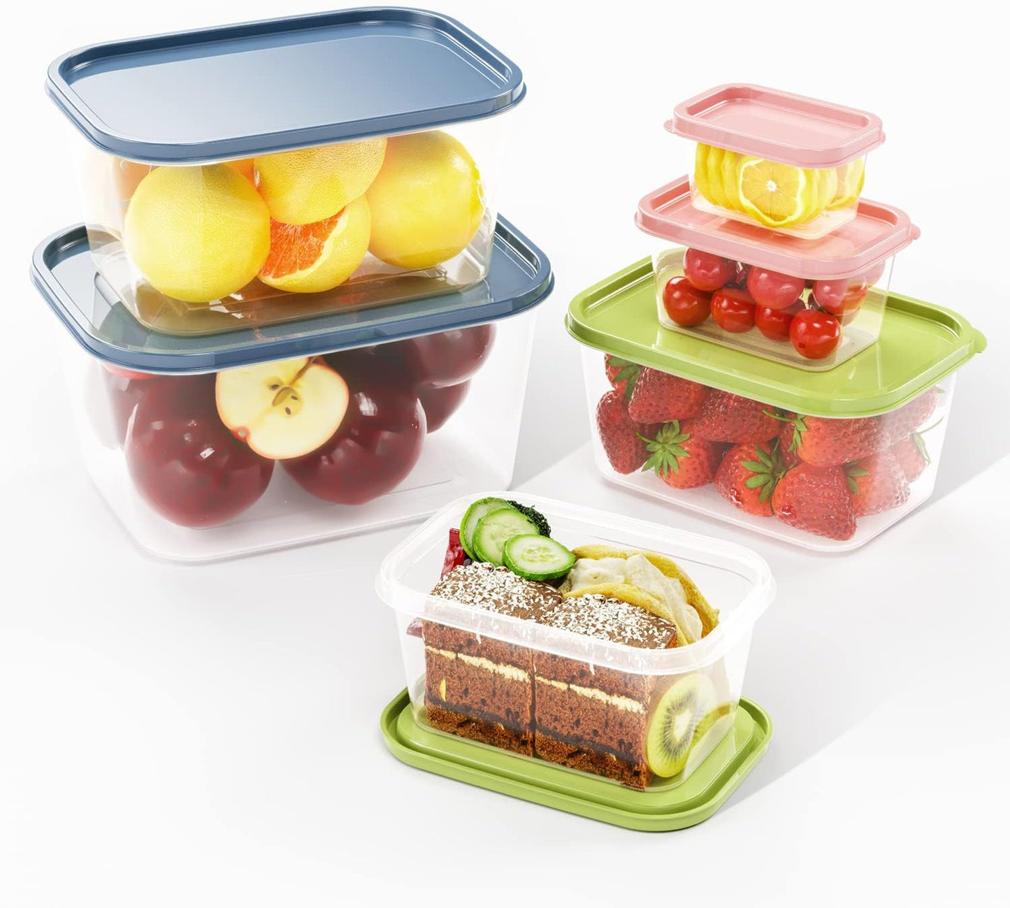10PCS Rectangle Plastic Portion Box Sets with Lids.Food Storage Box,Container Sets,Food Storage,Food Containers,Plastic Container,Use for School,Work and Travel,500Ml per Box, Blue
