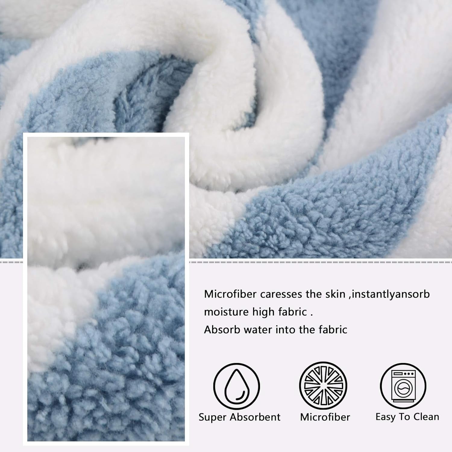 Microfibre Hand Towels for Bathroom, Super Soft & Fluffy Hand Towels, Super Water Absorbent & Quick Dry Towels, 100% Microfibre, 40X76Cm 2 Pcs Blue