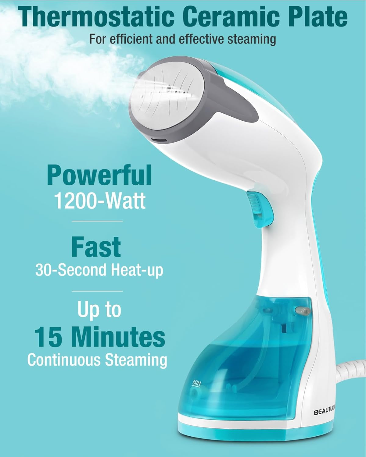Clothes Steamer, Portable Handheld Steamer, Garment Fabric Wrinkles Remover, 30-Second Fast Heat-Up, Auto-Off, Large Detachable Water Tank