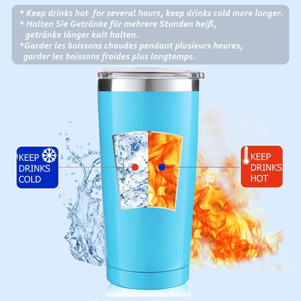 Stainless Steel Travel Tumbler with Straw and Lids, Insulated Coffee Cup Double Wall Vacuum for Men Women, 550ML/20OZ, Blue