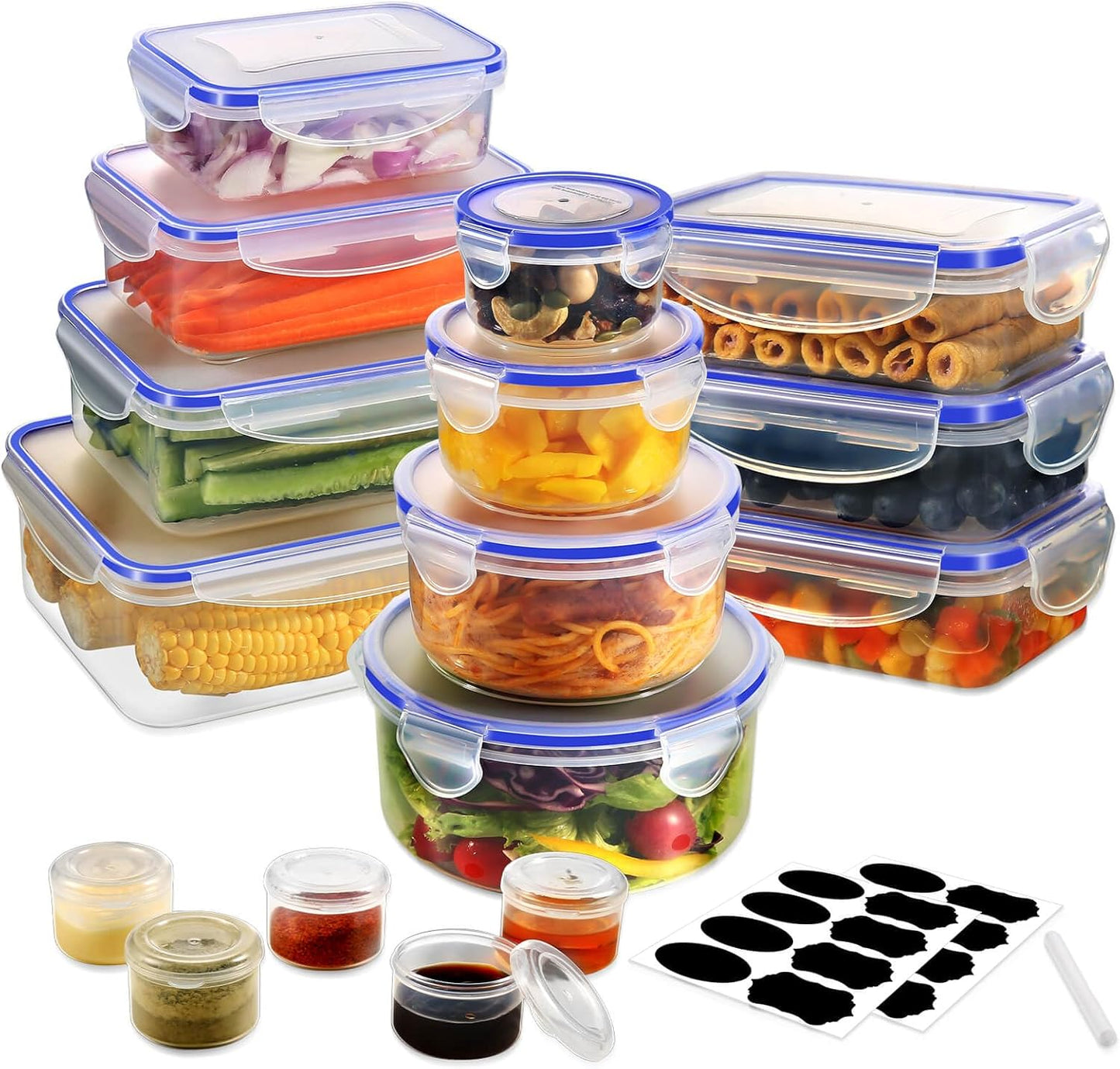 38PCS Food Storage Containers with Lids Airtight, Plastic Food Containers for Kitchen Storage Organization, 100% Leakproof, Bpa-Free Meal Prep Containers with Labels & Marker