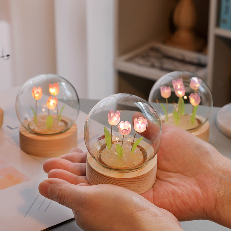 DIY Artificial Tulip Night Light – LED Bedside Lamp & Birthday Decor