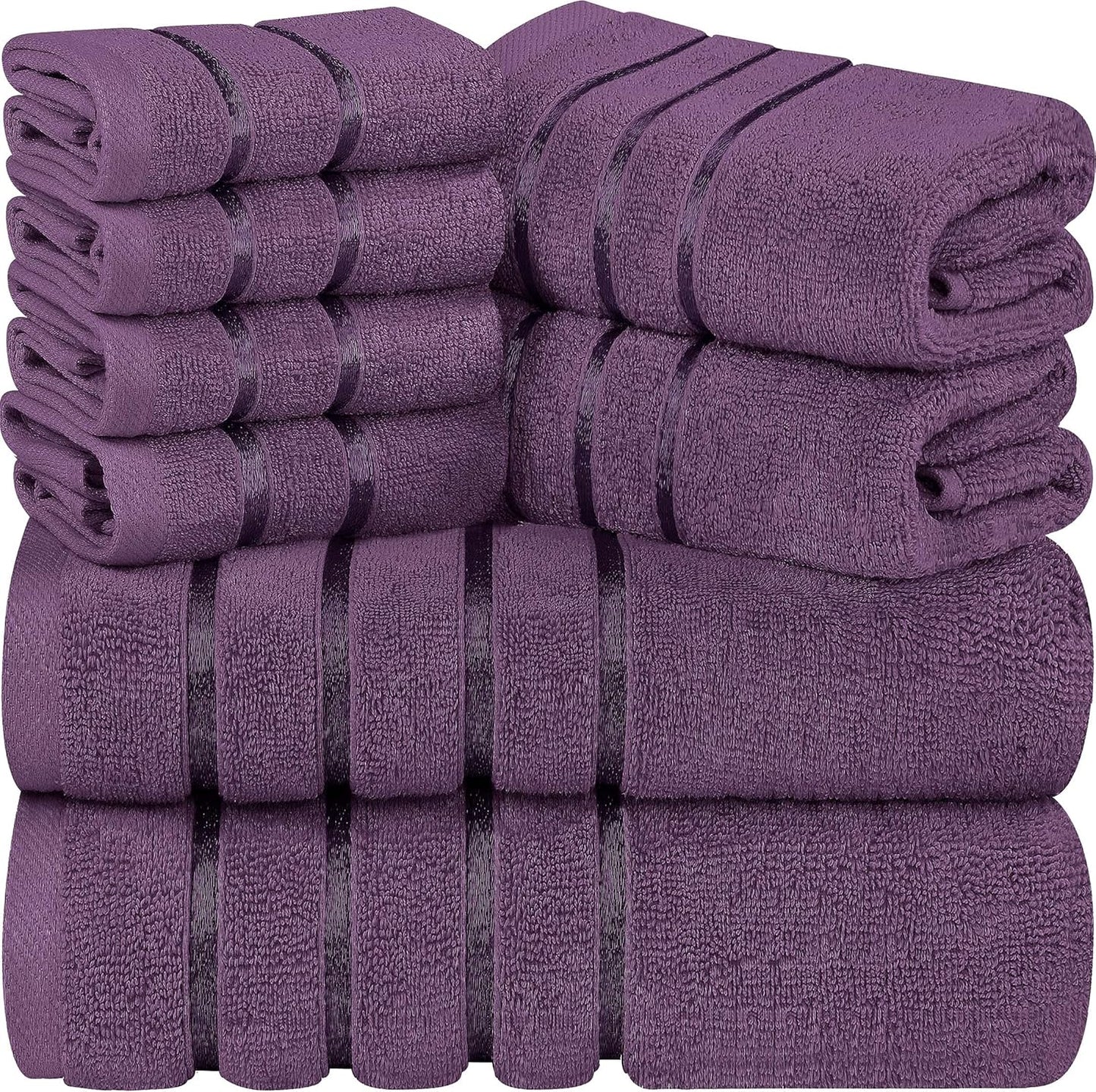 8-Piece Luxury Towel Set, 2 Bath Towels, 2 Hand Towels, and 4 Wash Cloths,97% Ring Spun Cotton Highly Absorbent Viscose Stripe Towels Ideal for Everyday Use (Cool Grey)