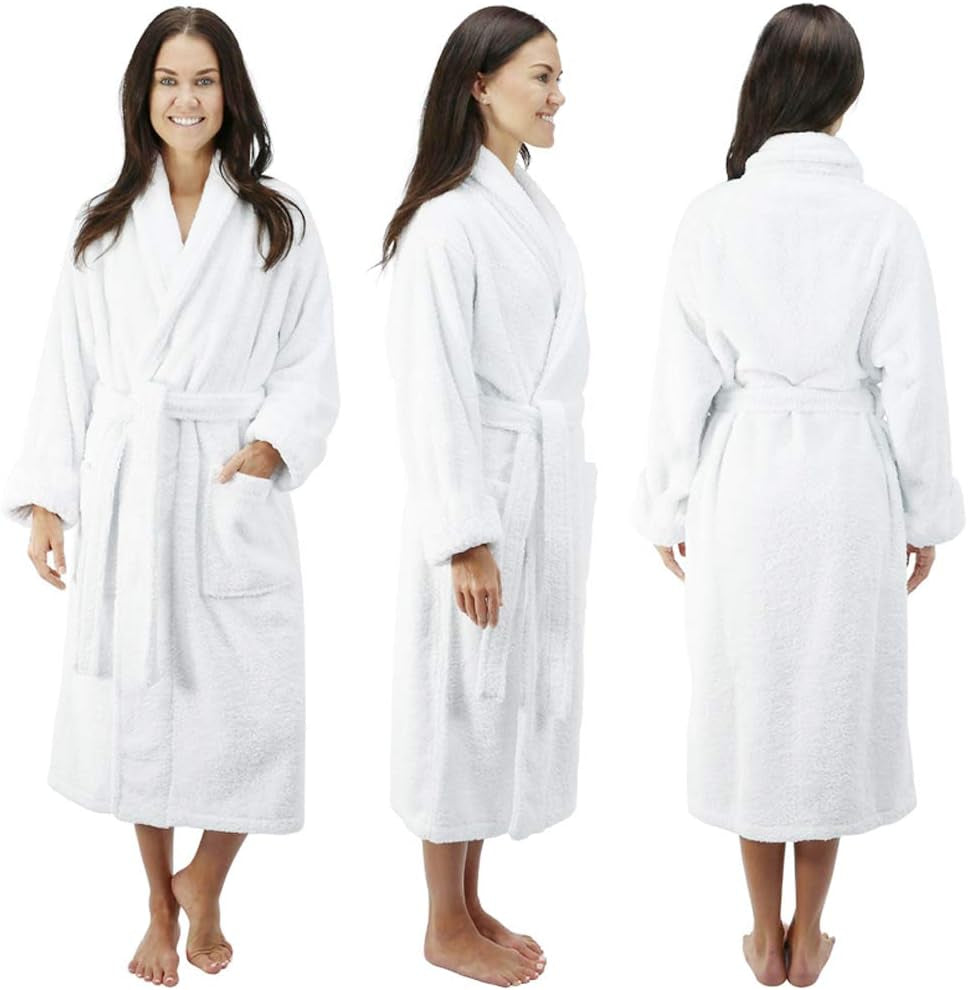 Unisex Egyptian Cotton Super Soft Luxury Velour Towelling Terry Dressing Gown Nightwear with Big Pockets and Belt Soft Housecoat Bathrobe