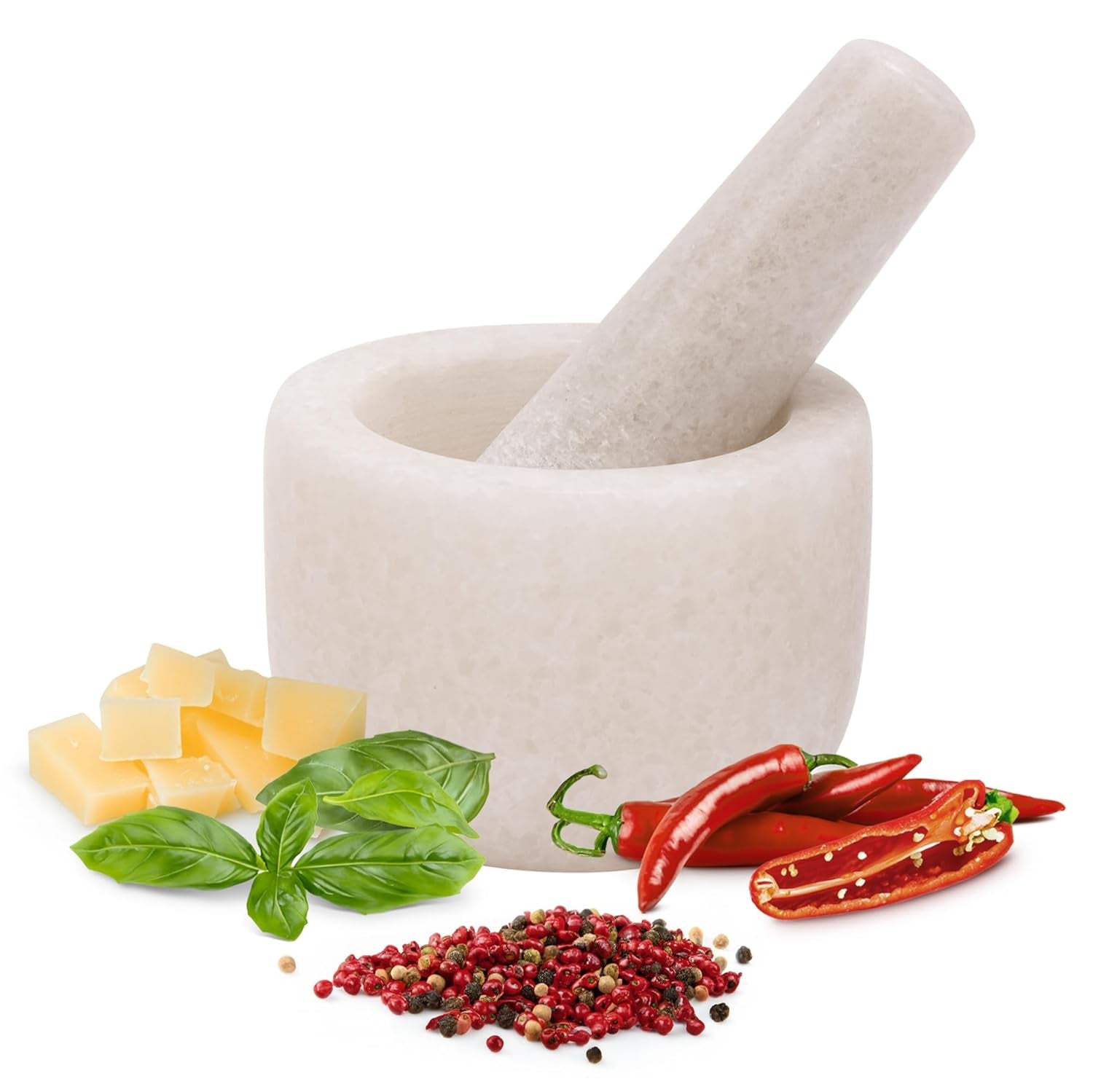 Pestle and Mortar Set, Premium Solid Granite Stone Mortar and Pestle Large Black - 16Cm (6.3") Diameter - Pestle and Mortar Large