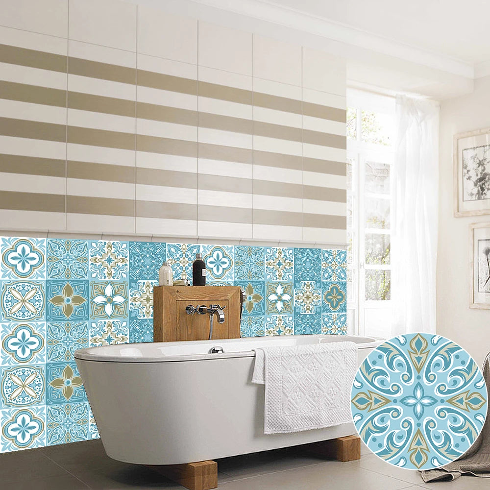 10pcs Blue & Gray Matte Surface Wall Sticker Film For Tiles /Ground in Kitchen Backsplash Floor PVC Art Wallpaper Peel & Stick
