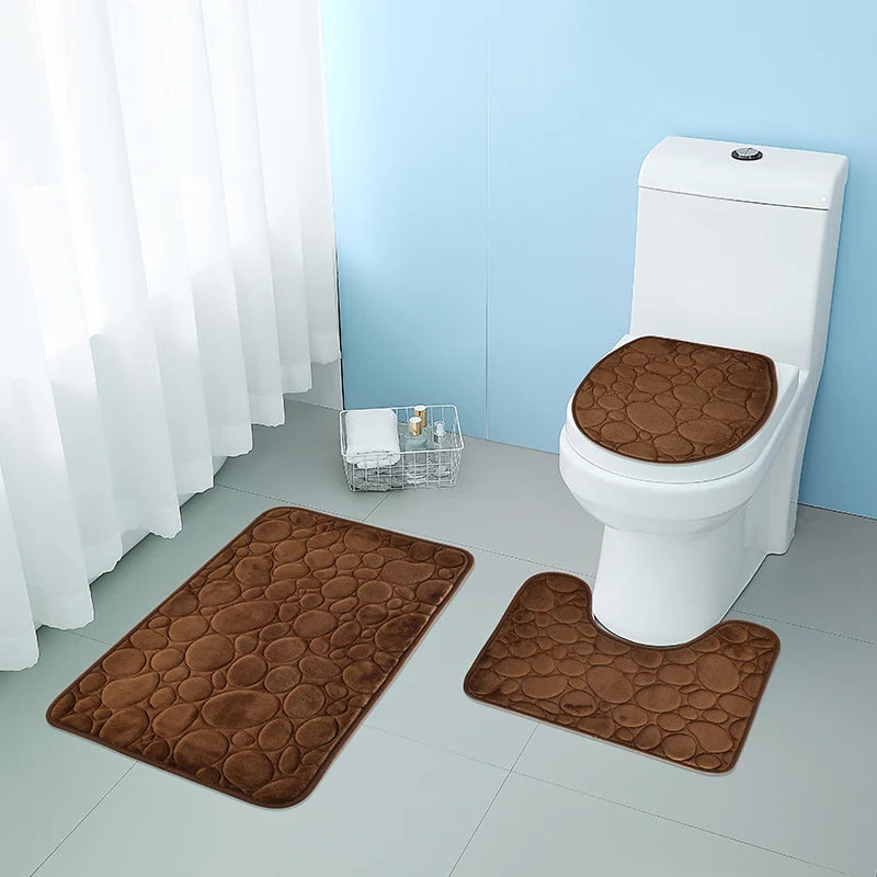 3-Piece Water-Absorbing Non-Slip Bathroom Mat Set – Soft, Stylish, Stone Pattern Design