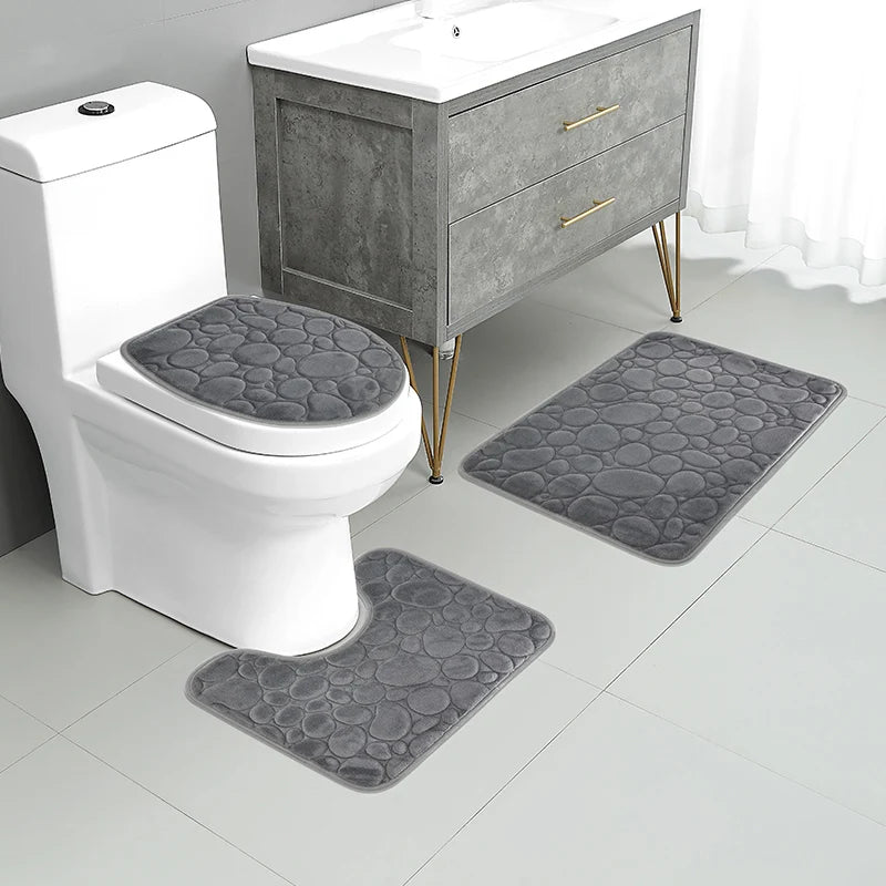 3-Piece Water-Absorbing Non-Slip Bathroom Mat Set – Soft, Stylish, Stone Pattern Design