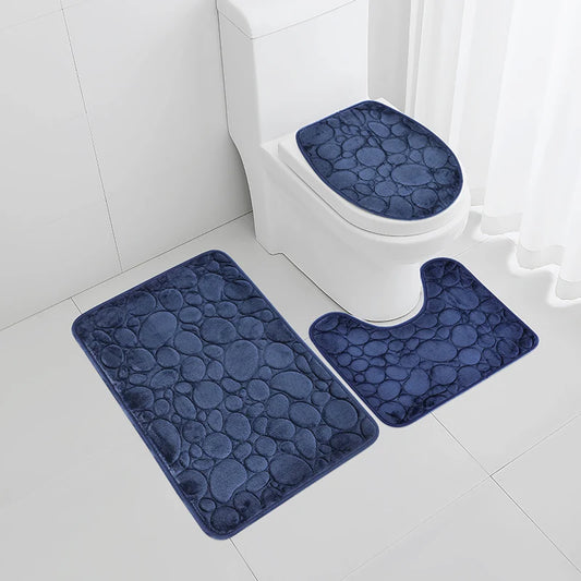 3-Piece Water-Absorbing Non-Slip Bathroom Mat Set – Soft, Stylish, Stone Pattern Design