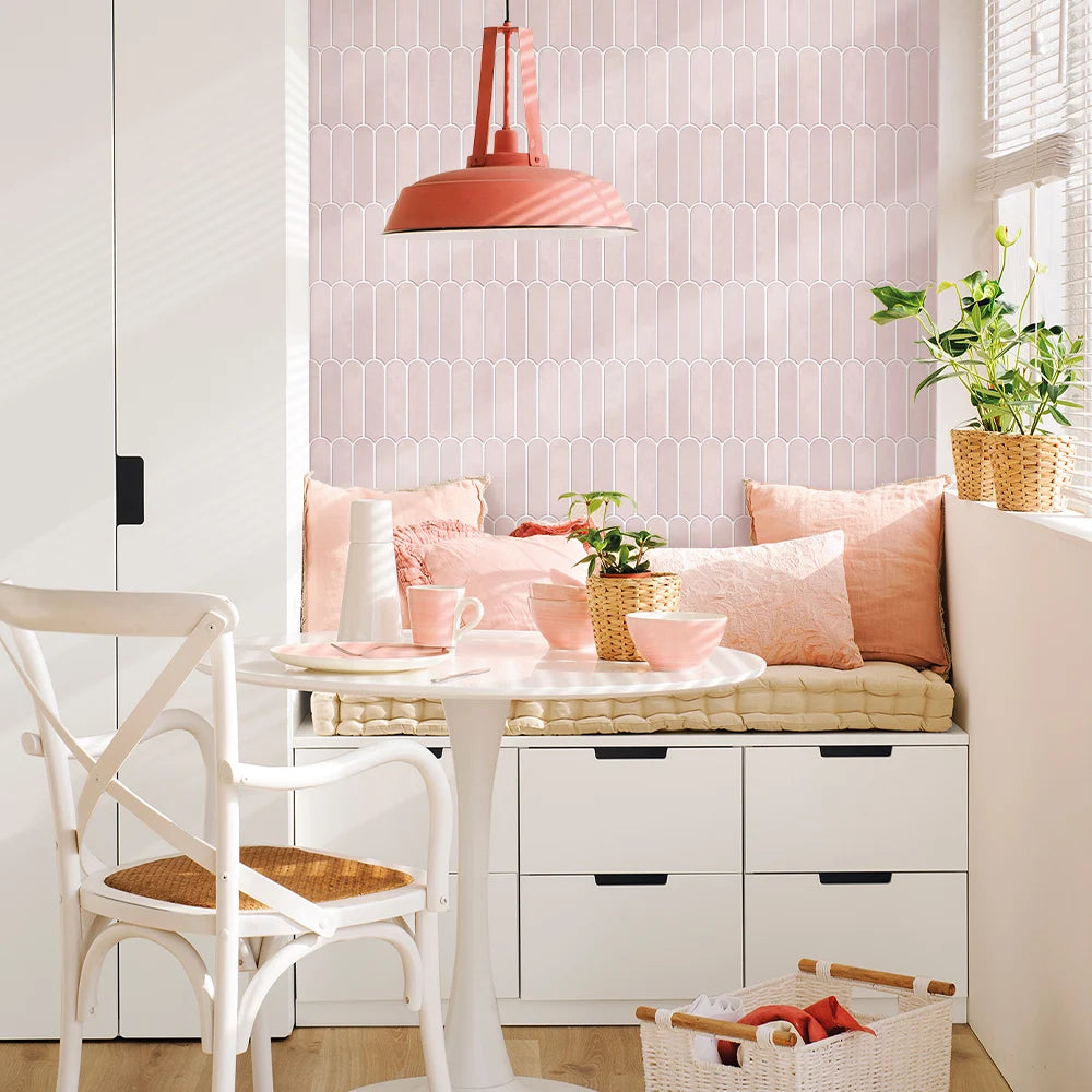 3D Tile Stickers, Self-adhesive Pink Tile Backsplashes for Kitchen, Bathroom Walls, Water and Mold Resistant, Matt, 30x30cm
