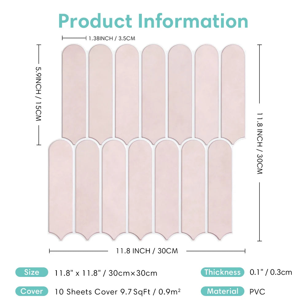 3D Tile Stickers, Self-adhesive Pink Tile Backsplashes for Kitchen, Bathroom Walls, Water and Mold Resistant, Matt, 30x30cm