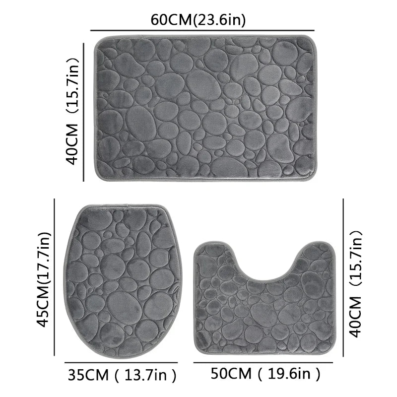 3-Piece Water-Absorbing Non-Slip Bathroom Mat Set – Soft, Stylish, Stone Pattern Design