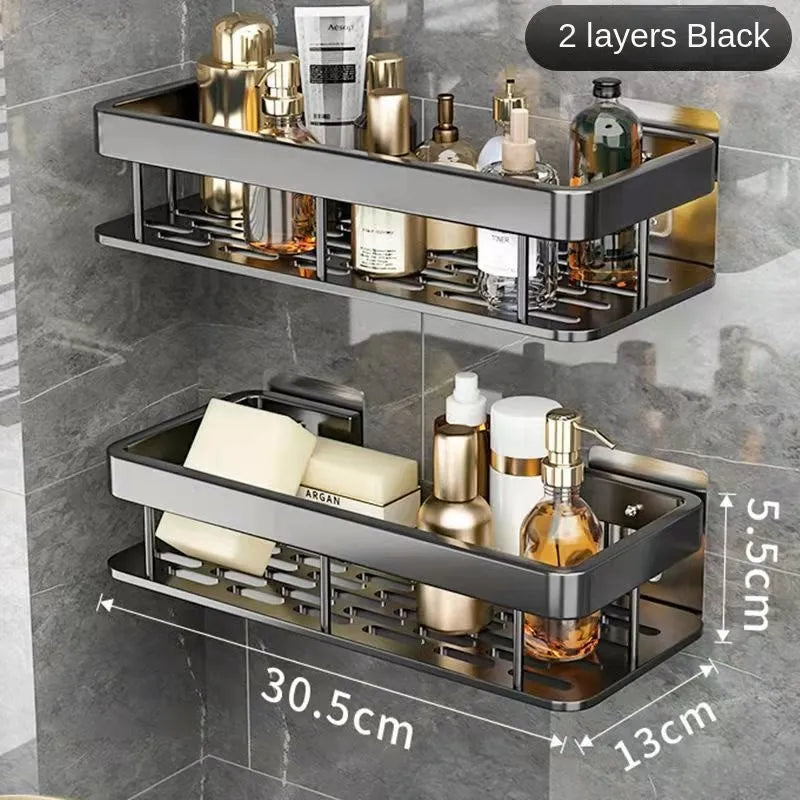 Luxury No-Drill Bathroom Shelves – Rustproof Aluminum Shower Organizer