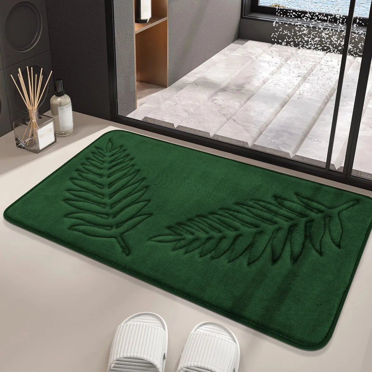 "3-Piece Non-Slip Bathroom Mat Set – Soft, Absorbent, and Stylish Leaf Design"