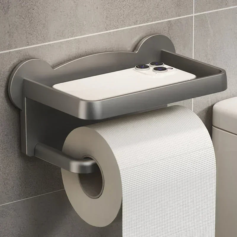 Wall-Mounted Toilet Paper Holder with Storage Shelf – Bathroom & Kitchen Organizer