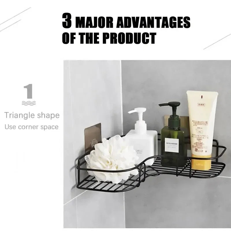 Wall-Mounted Bathroom Corner Shelf – No-Drill Storage Rack for Toiletries & Essentials