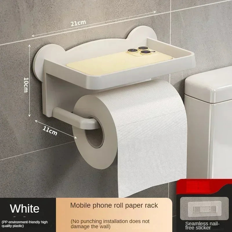 Wall-Mounted Toilet Paper Holder with Storage Shelf – Bathroom & Kitchen Organizer
