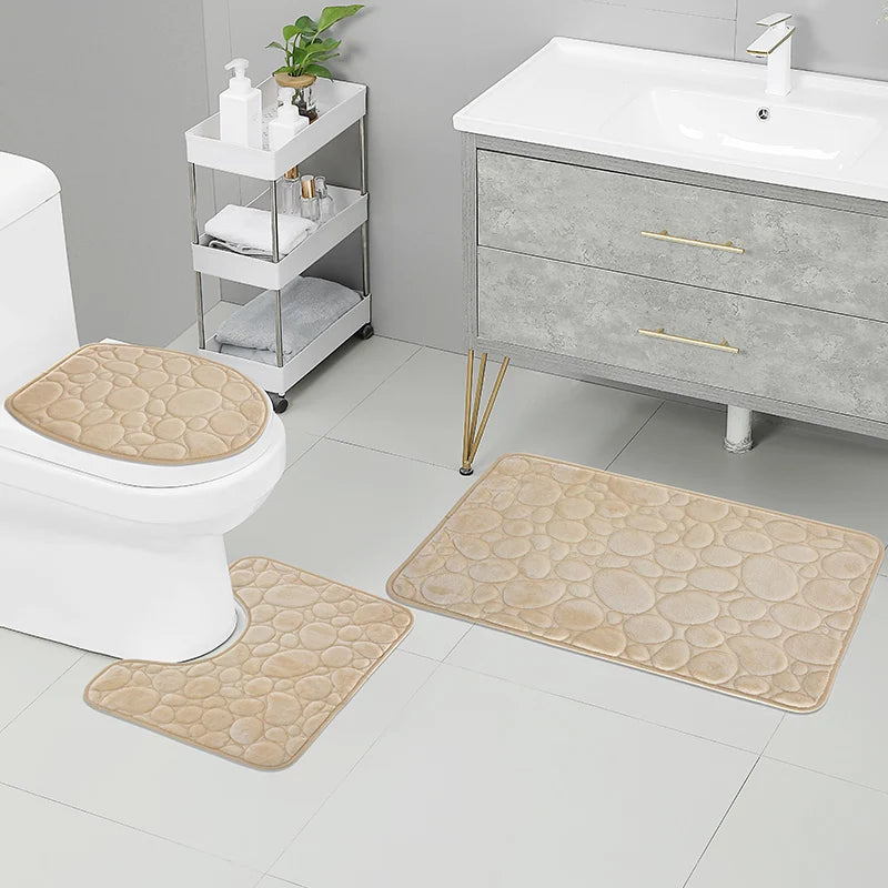 3-Piece Water-Absorbing Non-Slip Bathroom Mat Set – Soft, Stylish, Stone Pattern Design