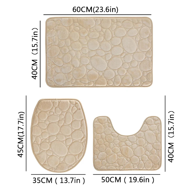 3-Piece Water-Absorbing Non-Slip Bathroom Mat Set – Soft, Stylish, Stone Pattern Design