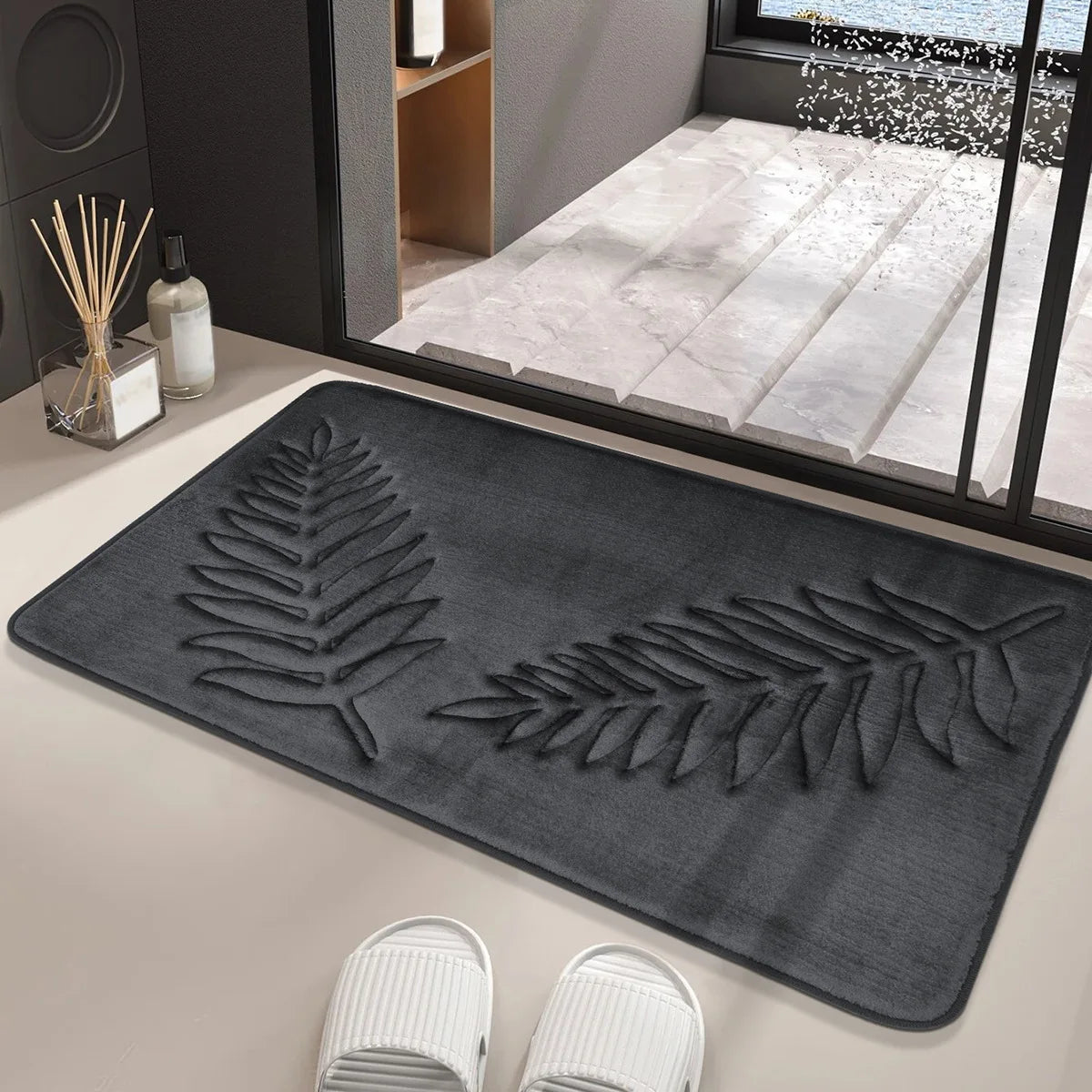 "3-Piece Non-Slip Bathroom Mat Set – Soft, Absorbent, and Stylish Leaf Design"