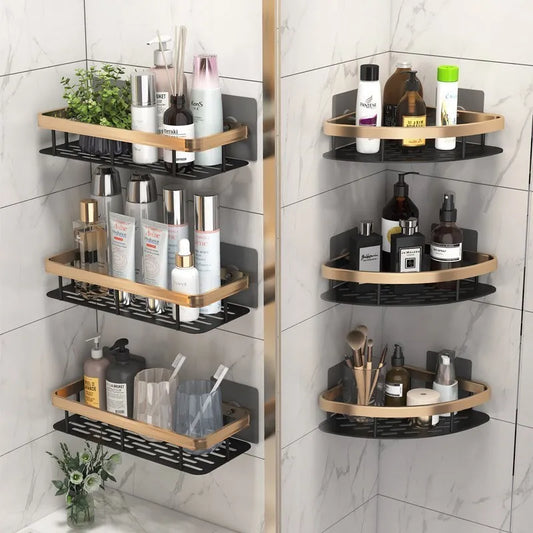Luxury No-Drill Bathroom Shelves – Rustproof Aluminum Shower Organizer