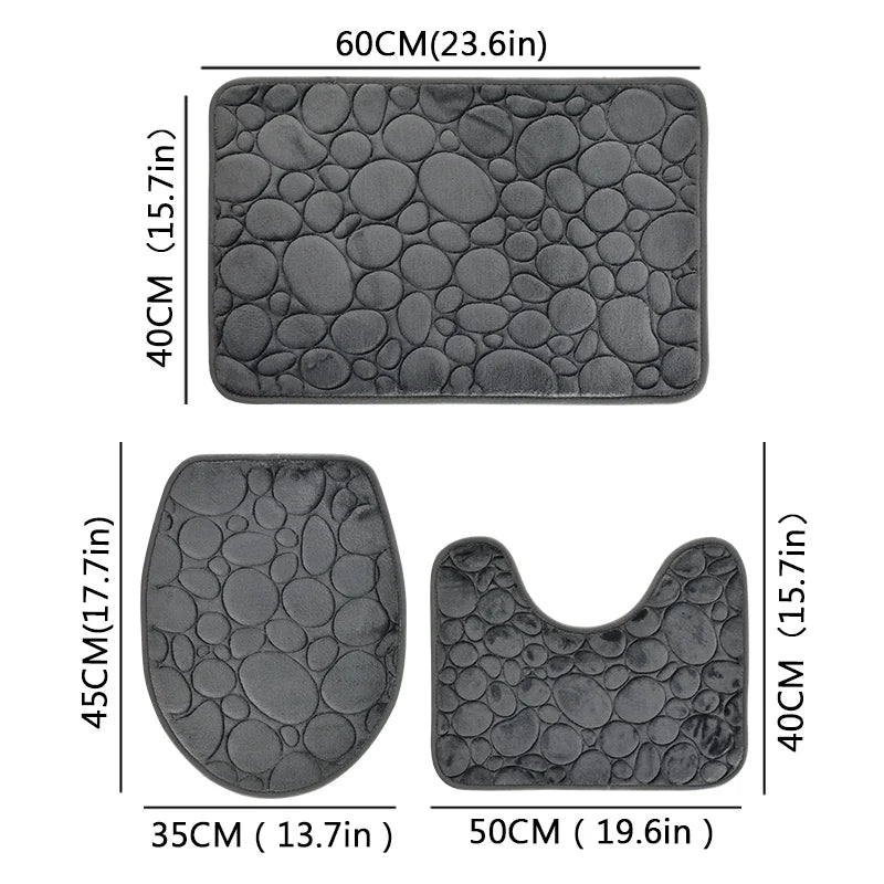 3-Piece Water-Absorbing Non-Slip Bathroom Mat Set – Soft, Stylish, Stone Pattern Design