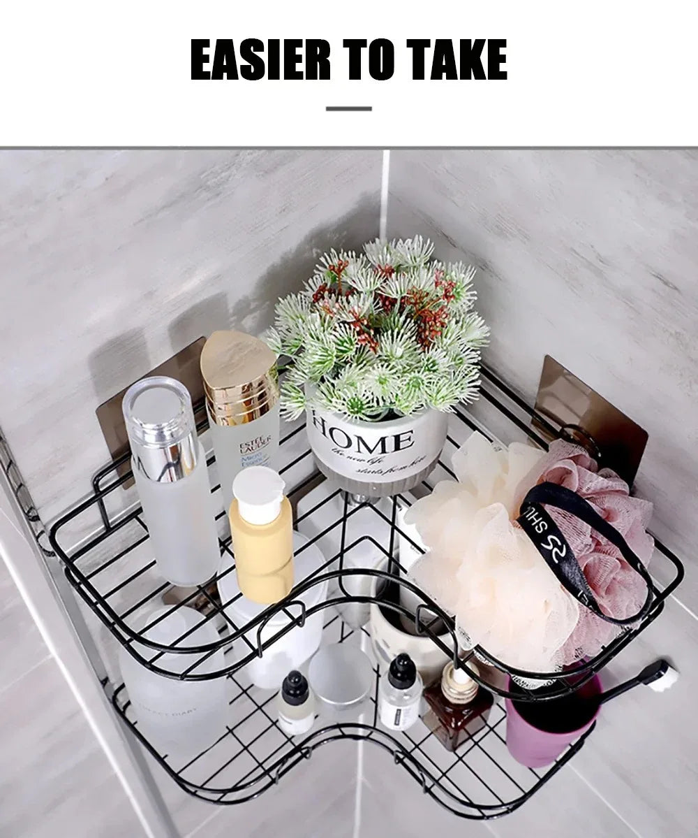 Wall-Mounted Bathroom Corner Shelf – No-Drill Storage Rack for Toiletries & Essentials